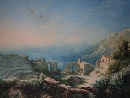 The Greek amphitheater at Taormina and The Phlegraean Fields seen from Camaldoli with Procida and Ischia, pair of watercolors on cardboard, Max Schmidt (Berlin 1818 - Konigsberg 1901), mid 19th ce - Picture 02